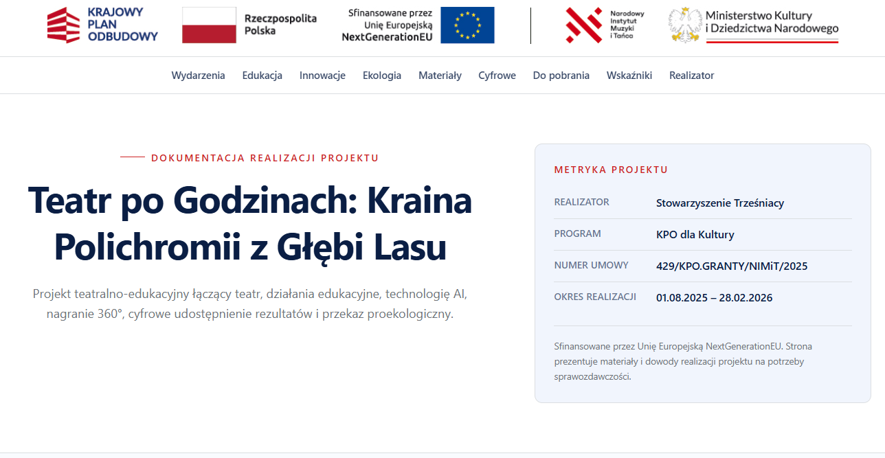 Zrzut ekranu cyfrowego archiwum projektu — strona dokumentacyjna